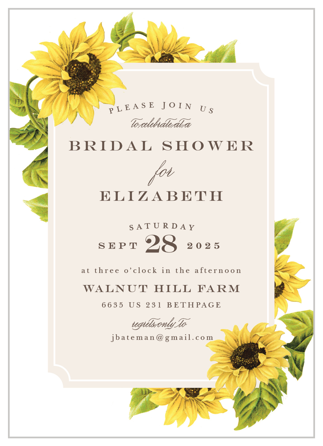 Sunflower Field Bridal Shower Invitations By Basic Invite