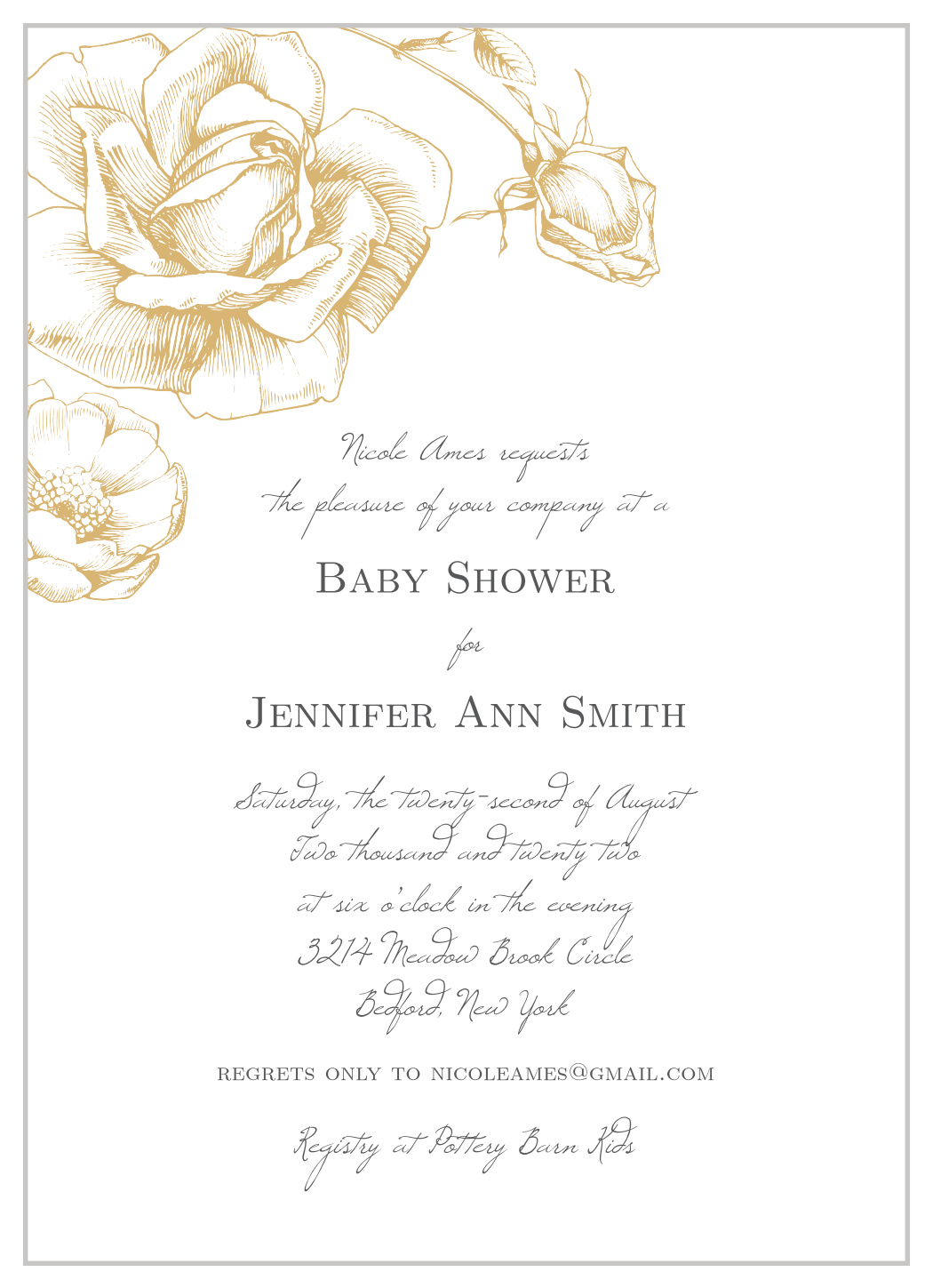 Sketched Rose Baby Shower Invitations