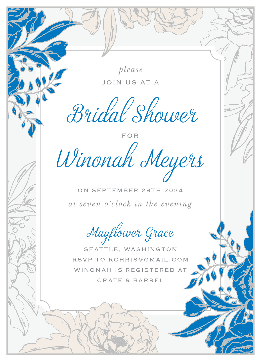Blue Contrast Bridal Shower Invitations
