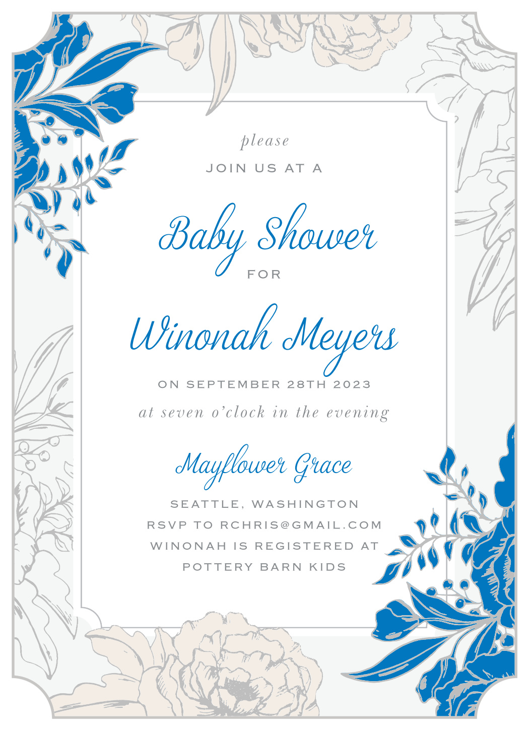 Blue Contrast Baby Shower Invitations