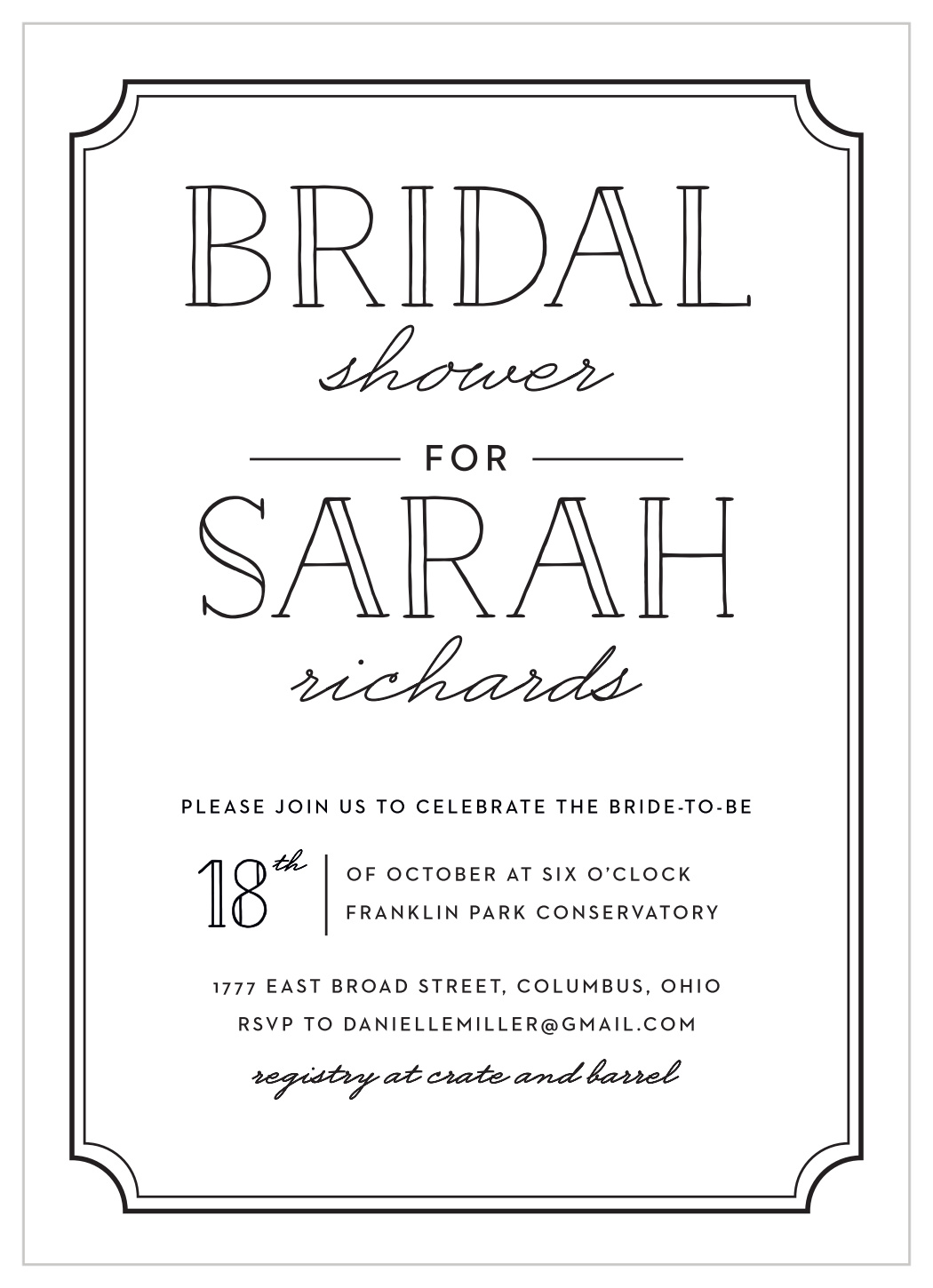 Framed Typography Bridal Shower Invitations