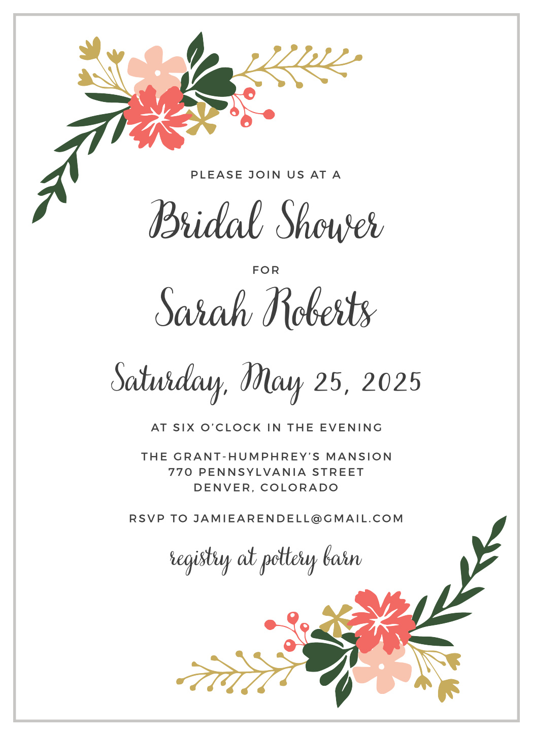 Calligraphy Flowers Bridal Shower Invitations by Basic Invite