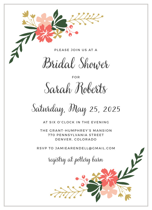 Enjoy the company of your friends and family when you use our Calligraphy Flowers Bridal Shower Invitations to invite them.