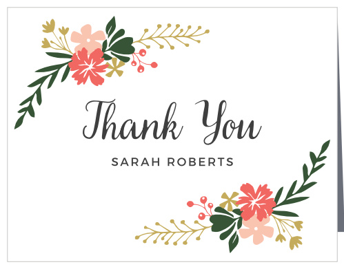 Calligraphy Flowers Bridal Shower Thank You Cards