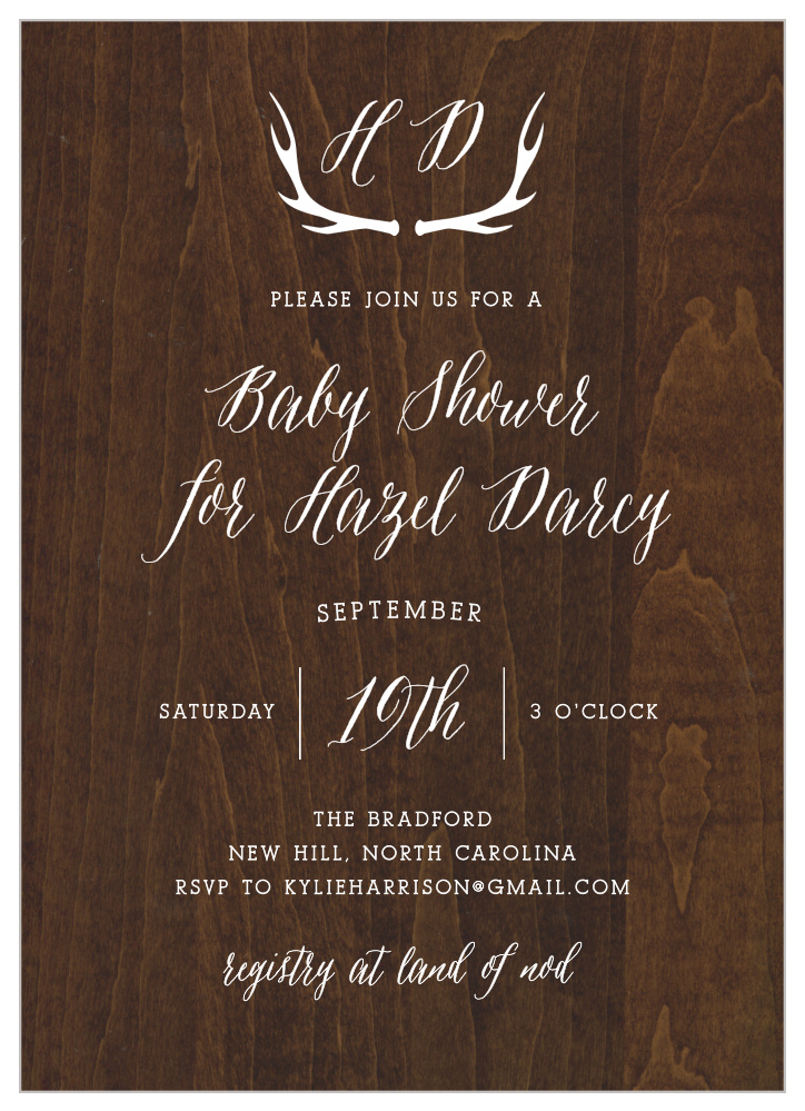 Woodgrain Antlers Baby Shower Invitations