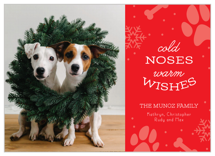 Focus on the four-legged members of your family with our Puppy Love Holiday Cards. Utilizing an assortment of illustrations that leave the perfect pawprint of your dog(s)'s presence, these stunning cards are sure to warm the hearts of the people you care about most.