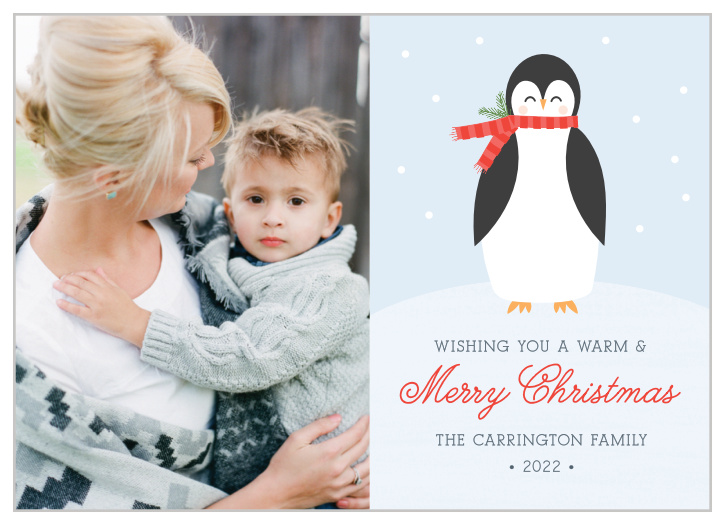 Send a festive illustration alongside your photo with our Peaceful Penguin Christmas Cards.