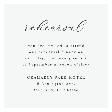 Pure elegance in its simplicity, the Stacked Photo rehearsal card is the perfect accessory for the Stacked Photo invitation set's modern stylings.