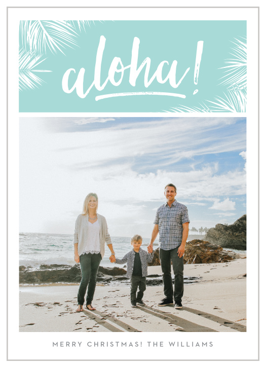 Turn your cold holiday into waving palm trees and the soft touch of sand beneath your feet with our Aloha Palms Christmas Cards. 
