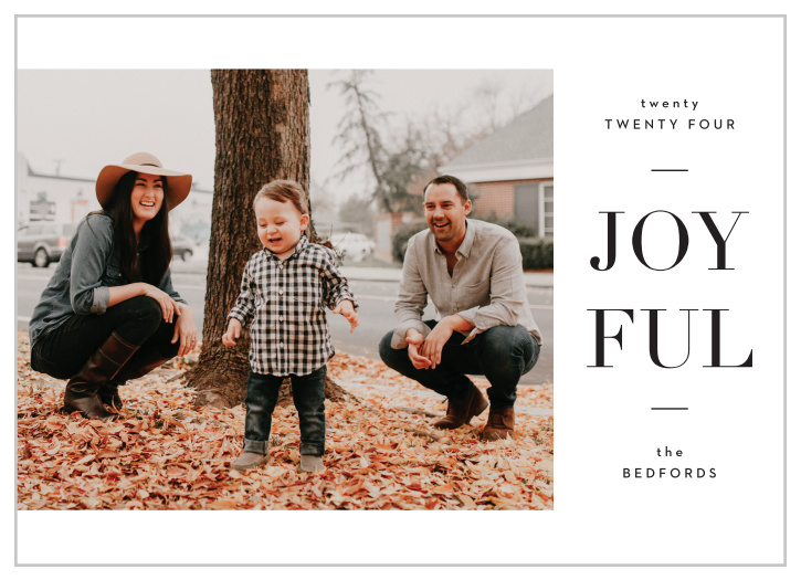 Keep your holiday well-wishes clean and elegant with our Editorial Photo Holiday Cards. Your favorite photo decorates the lefthand side of the card, leaving the right to detail your cheerful message in a high-contrast design.