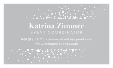 Our Confetti Frame Clear Business Cards add a touch of flair to your otherwise professional contact cards. With your name and business details in an elegant print and surrounded by bursts of confetti in varying sizes, your clients will know to go to you for all of their event planning needs.