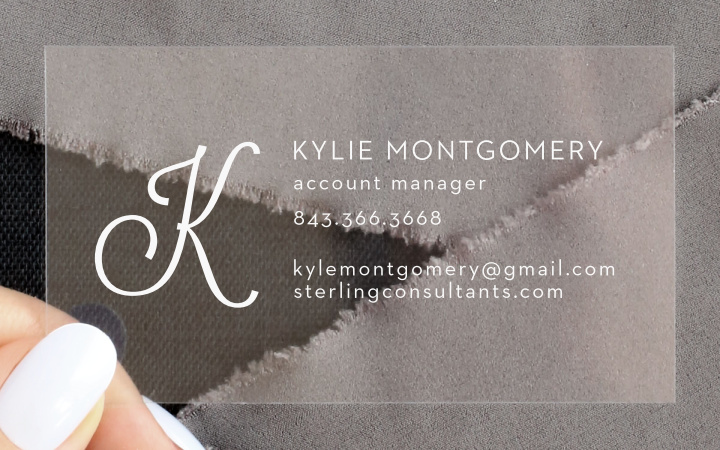 Calligraphy Initials Clear Business Cards
