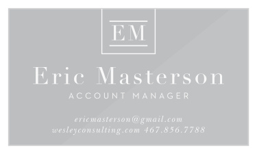 Our Simple Monogram Clear Business Cards feature an emblem stating your initials, followed by your professional details.