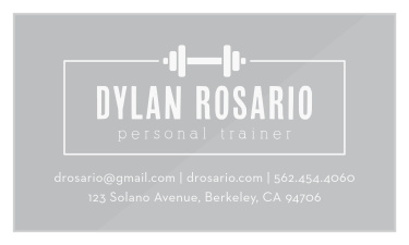 Our Trainer Type Clear Business Cards feature an illustrated dumbbell within a thin-lined border that frames your name and occupation.
