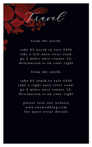 Guide your guests to your wedding venue with the tempting allure of our Dark Florals Direction Cards.