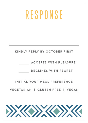 Bohemian Beach Response Cards help you successfully tally every guest and their individualized needs. Featuring the same stunning, minimalistic design as the rest of the Bohemian Beach wedding suite, these cards offer a flash of color and the answers you need.