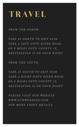 A midnight grey background is contrasted by the raised gold foiled title on our Gothic Halloween Direction Cards.