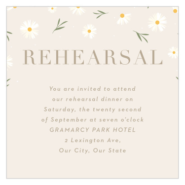 The Falling Daisies wedding rehearsal cards are the perfect way to invite your guests to your ceremony or rehearsal.