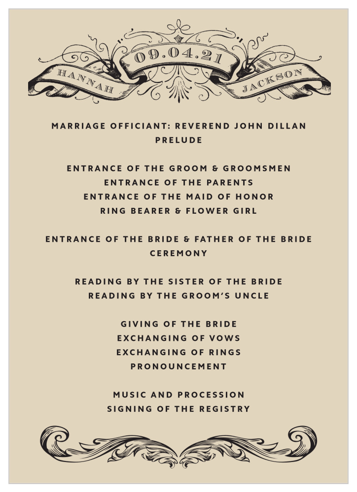 Victorian Type Wedding Programs