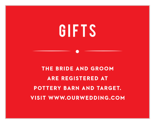 Ensure that you start this next stage of life off on the right foot- and with the right gifts- with our Papel Party Registry Cards. Detail the locations of your wishlists in bright white against the vibrant red, utilizing the neat prints to make each word as pleasant to read as the overall design is to look at.