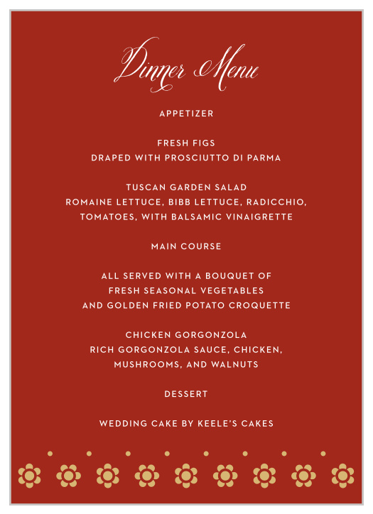 Wedding deals menu list