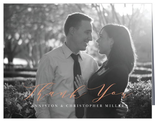 Our Woodland Monogram Wedding Thank You Cards utilize your own favorite photograph for a stunning backdrop.