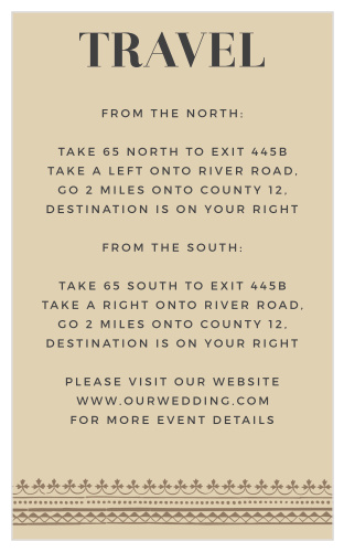 Ensure that your friends and family know precisely where to go with our stunning Vintage Admission Direction Cards. Elegant lettering fills the age-stained page with your step-by-step directions, beautifully underlined by repeating illustrations. With these lovely cards you can feel confident that your ceremony seats are filled with the people you cherish most.