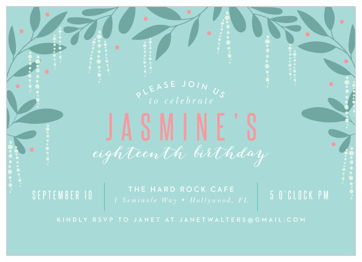 Secret Garden 80th Milestone Birthday Party Invitations reflect in their design the growth you've experienced yoursef. Leafy boughs form a frame along the top border of the card, green leaves touched by red berries and an abstract representation of Spanish moss, before a trio of simple typefaces spell out all of the details that your guests need.