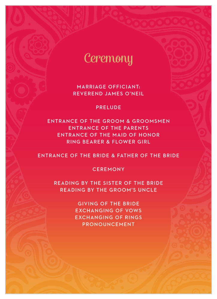 Indian Sunset Wedding Programs