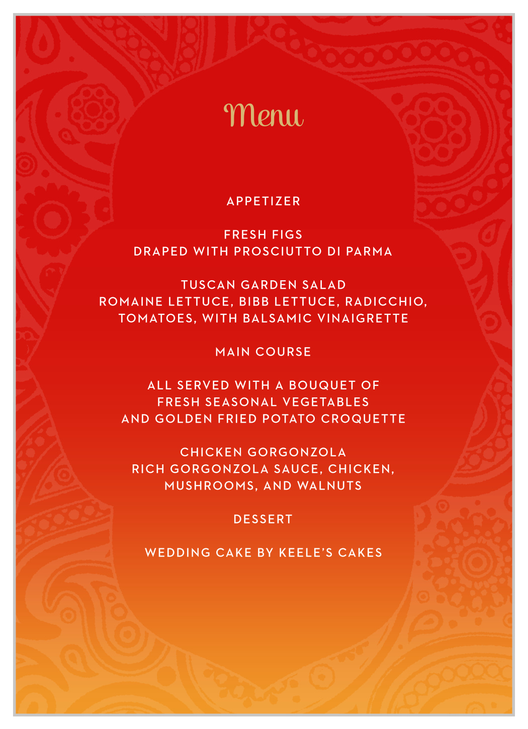Indian Sunset Wedding Menus by Basic Invite