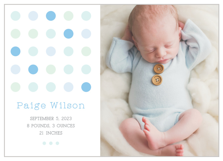 Look no further than our Colorful Polka Dots Birth Announcements to introduce your new baby to loved ones!