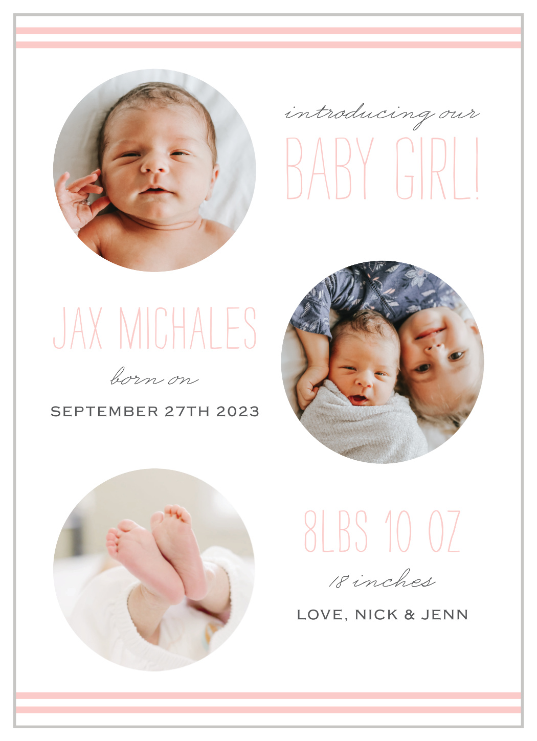 Cute Circles Baby Girl Birth Announcements