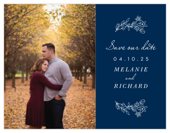 Our Floral Heart Save-the-Date Cards are an unforgettable reminder of the beautiful day on its way. Customize the card with your favorite photo of yourself and your partner along the left-hand side, then provide each important detail for your guests along the right. With flowing floral illustrations to augment the dips and swirls of your text, you can be sure that your guests will mark their calendars well in advance.