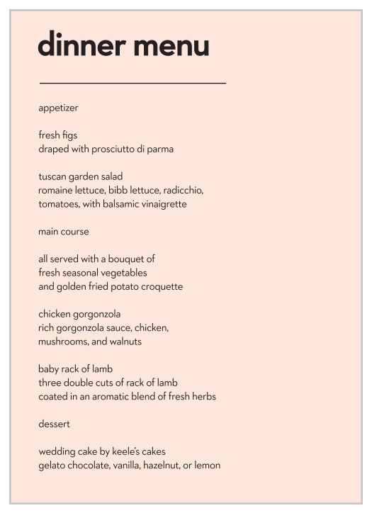 Our Minimal Type Wedding Menus are the definition of modern minimalism.