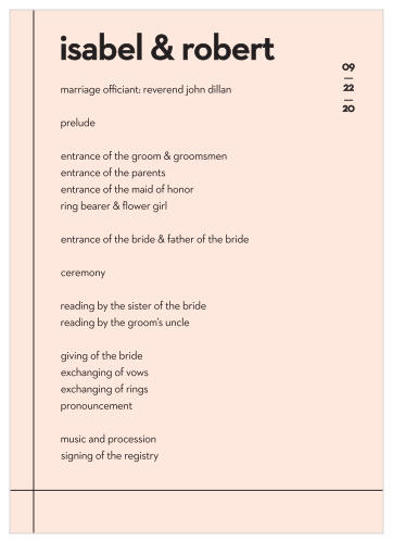 Our Minimal Type Wedding Programs are the definition of modern minimalism. 