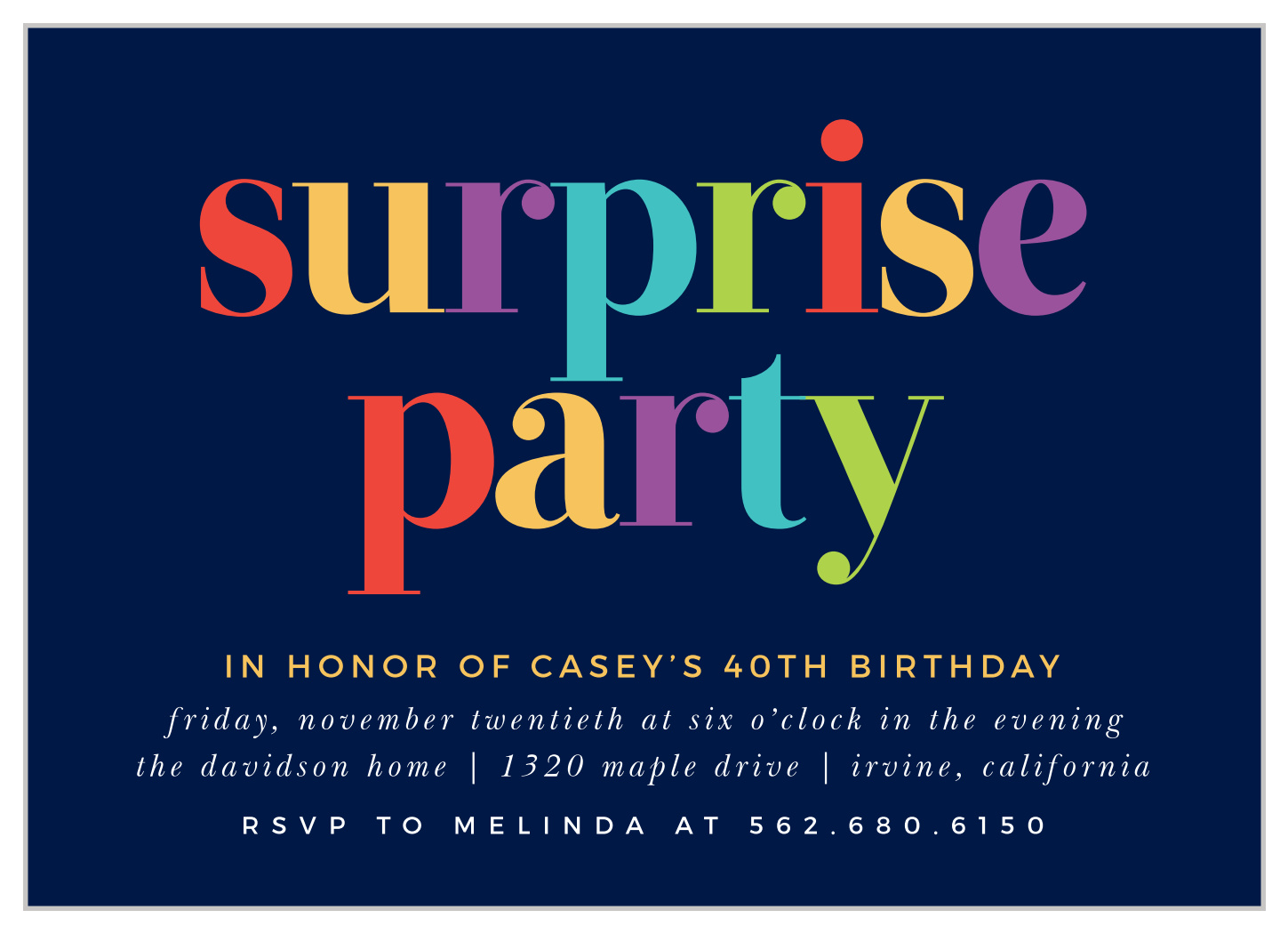 Colorful Surprise Milestone Birthday Invitations