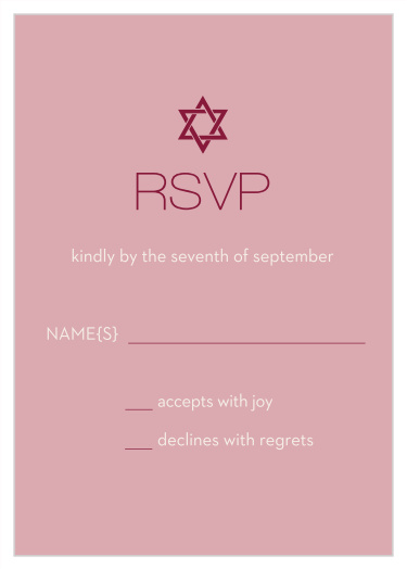Obtain your guests attendance by sending out this RSVP card. Customize the colors and fonts to match you Bat Mitzvah theme exactly!