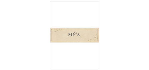 Antique Charm Wedding Belly Bands are a snug complement to the endless elegance of your wedding invitations. Utilizing the same parchment-style background, antiquated lettering, and beautiful borders as the rest of our Antique Charm wedding suite, you can be sure that this first glimpse of your wedding style is irresistible to your guests.