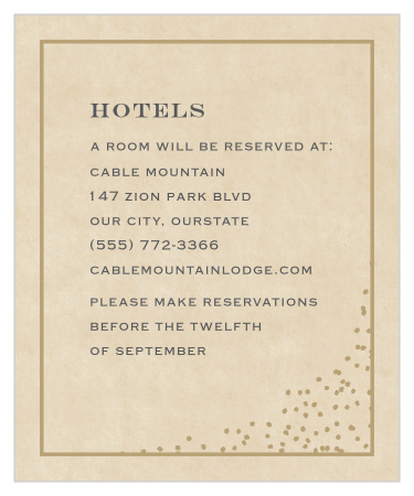 Detail your own personal recommendations on the parchment-style paper of our Antique Charm Accommodation Cards.