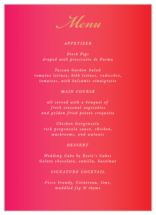 Our India Ombre Wedding Menus are a perfectly gorgeous way to treat your guests to a memorable dining experience.
