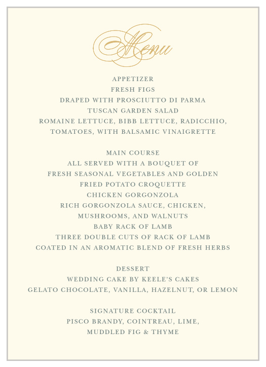 The simple design of our Deco Diamonds Wedding Menus puts the focus on the details of what you're serving.