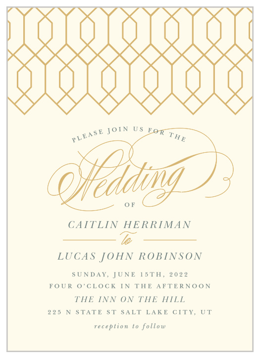 Enjoy the classic simplicity of our Deco Diamonds Wedding Invitations!