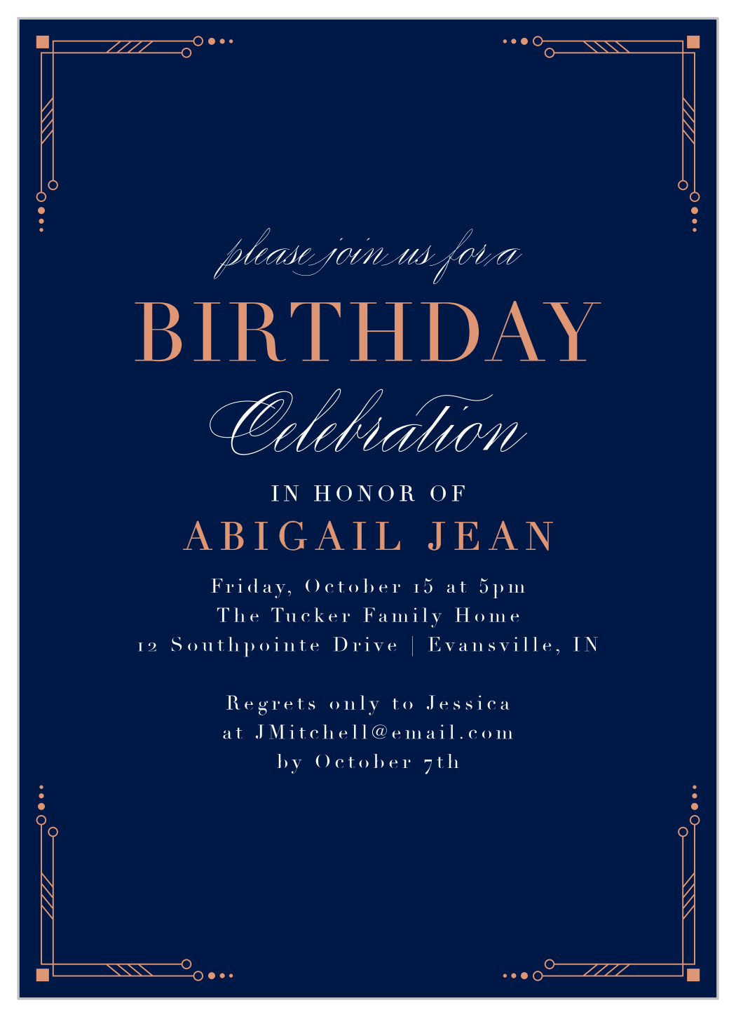 Elegant Corners Milestone Birthday Invitations