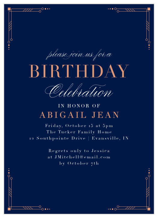 Is it almost time to celebrate that special milestone in you or your loved one's life? Our Elegant Corners Milestone Birthday Party Invitations are here to spread the word!