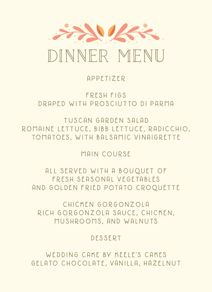 Rustic Fall Wedding Menus by Basic Invite