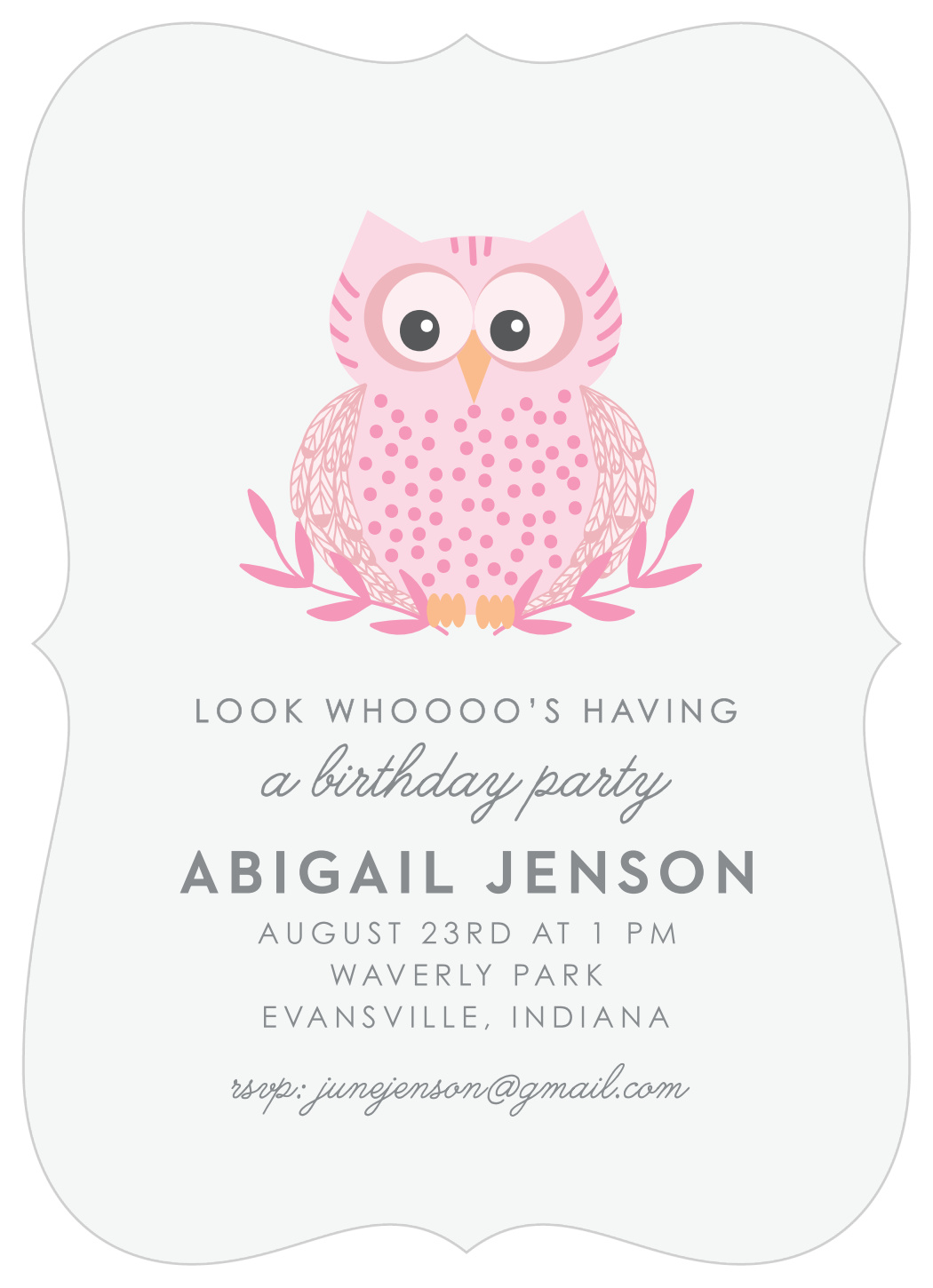 Little Owl Children's Birthday Invitations