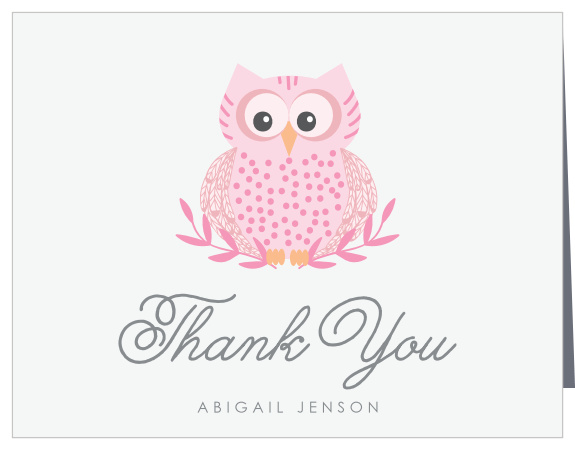 Send your message of appreciation echoing into the night with our Little Owl Children's Birthday Party Thank You Cards. A vibrant pink owl decorates the center of the ecru-colored background, offering a flash of color alongside your gray text. With plenty of space to write out your personalized message of gratitude, these lovely cards allow you to say everything you could ever need to.