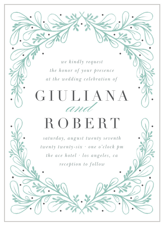 Turn your wedding fantasy into reality with the elegant design of our Fairytale Frame Wedding Invitations. Welcome your guests into the blooming garden of your love with the arching branches that frame your wedding day details, using a light and lilting green alongside the formal type of your words. With these lovely cards, you can be sure that the people you adore most feel the magic in the air as they hold its physical form in their hands.