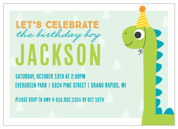 Your child's party is sure to be a real romp with our adorable Dino Party Children's Birthday Party Invitations.