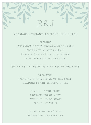 Let everyone in on the important people and events of your wedding night with our Cinderella Story Wedding Programs!